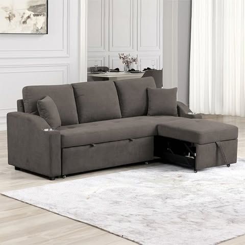 💎GRAY FABRIC SOFA SLEEPER SECTIONAL PILL OUT BED SILLON CAMA💎