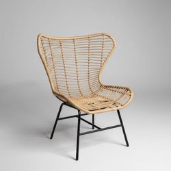 Modern Woven Rattan Wingback Accent Chair - Boho MCM Style