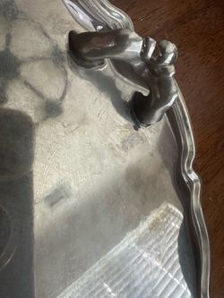 Silver Metal Serving Tray with Handles