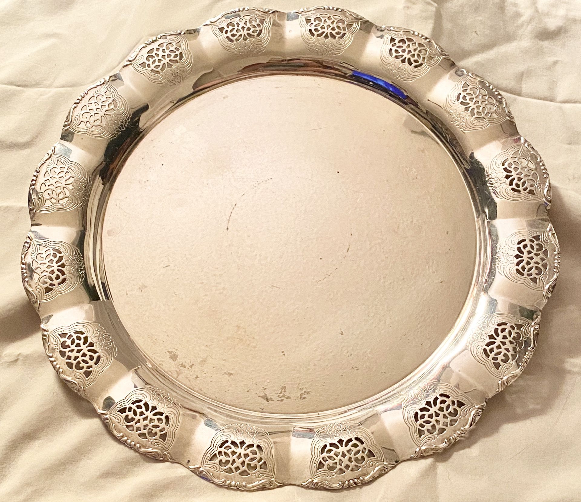 Vintage Silverplate Round Footed Serving Tray Made In Western Germany