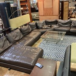 Large Low Profile Natuzzi Leather Sectional Couch