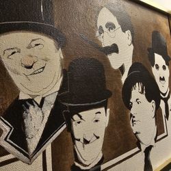 $165.00 - 16" Framed Canvas Oil Painting, Rare Find!  Famous Comedians & Actors/Signed By Artist "WOLF"!  