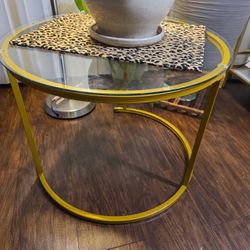 Round Glass & Metal Accent Table – Modern Plant Stand