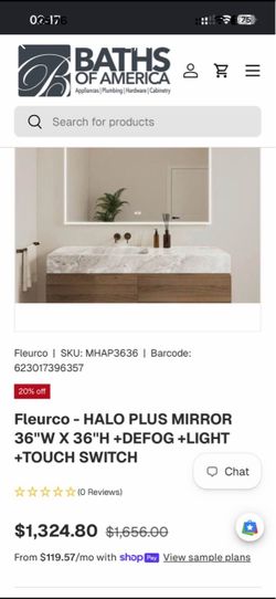 Fleurco Halo Plus 36” x 36” LED Bathroom Mirror w/ Defogger – Open Box