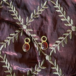 14k gold plated sacred natural red agate earring jacket/enhancer.
