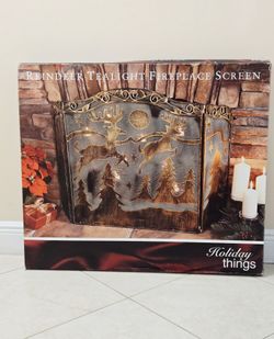 Vtg Reindeer Fireplace Screen Tealight Holders, Wrought Iron NO FIREPLACE NEEDED - NOB