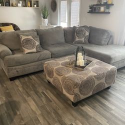Gray L Sofa With Ottoman 