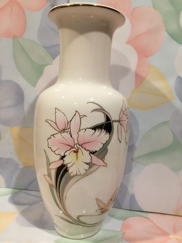 Iris & Butterfly Vintage Fine China Small Vase