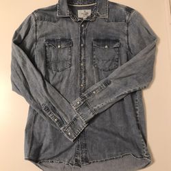 Men’s Denim Long Sleeve Classic Western Shirt — Size Large 