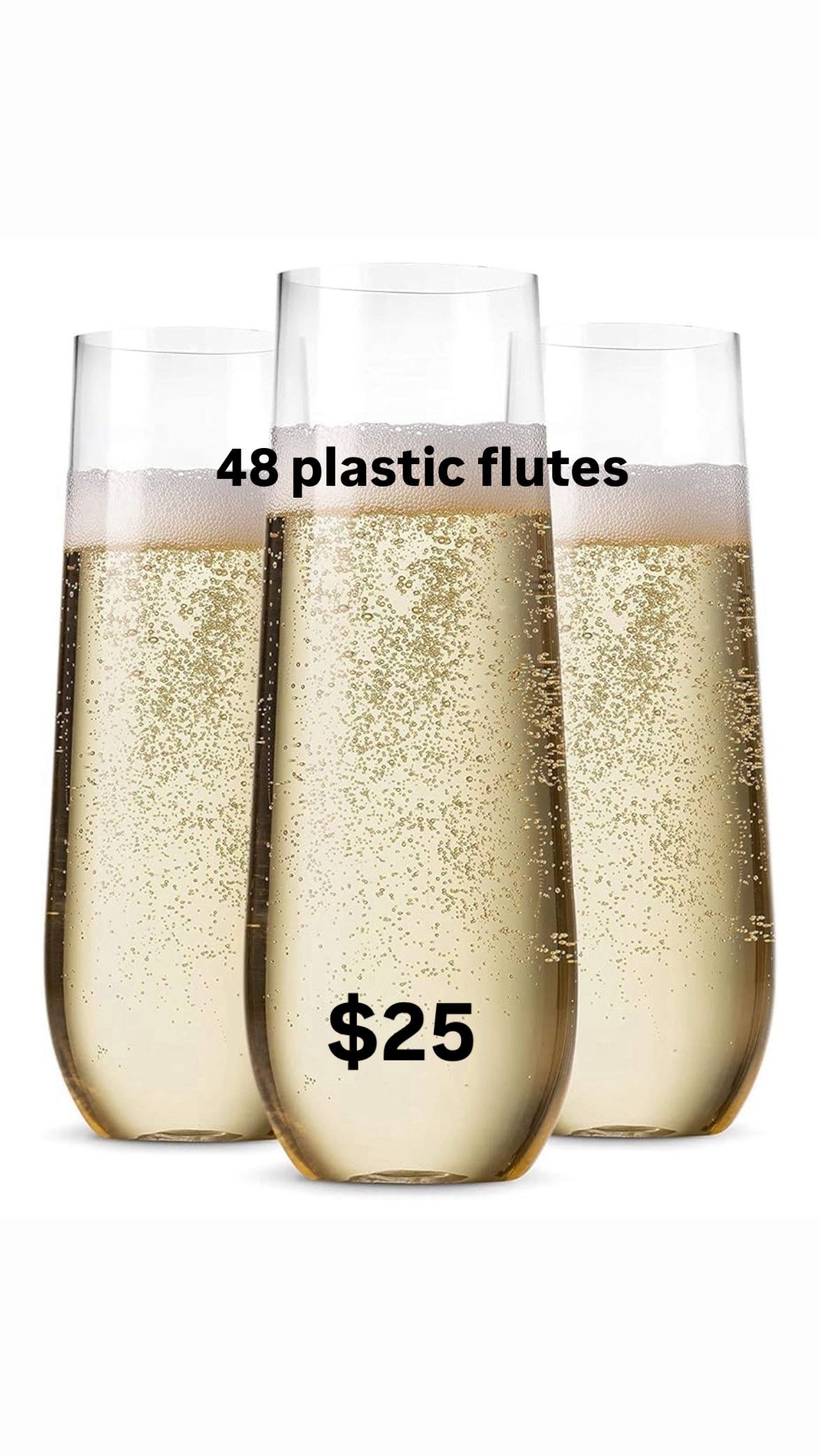 48 Pk Clear Plastic Champagne Flutes 9 Oz
