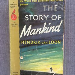 The Story of Mankind classic 1953 paperback by Hendrik Van Loon complete book, a Cardinal Giant in good condition 523 pages 140+ illustrations