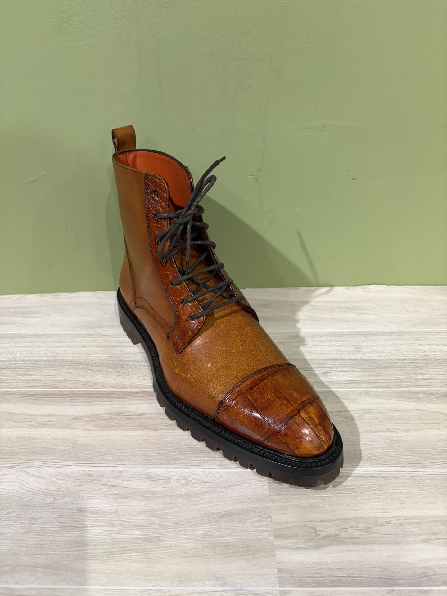 Fennix Italy Combat Boot Cognac Calf/alligator Captoe 10
