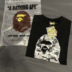 Bape Black and Whote Camo Tee Size Large