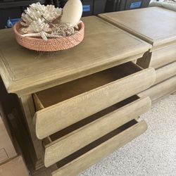Pair Of Solid Wood Curved Front Nightstands 