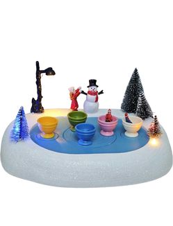 New Christmas Village Ice Skating Pond, Colorful Animated Christmas Ice Skating Rink Musical Winter Snow Village Indoor Decorations