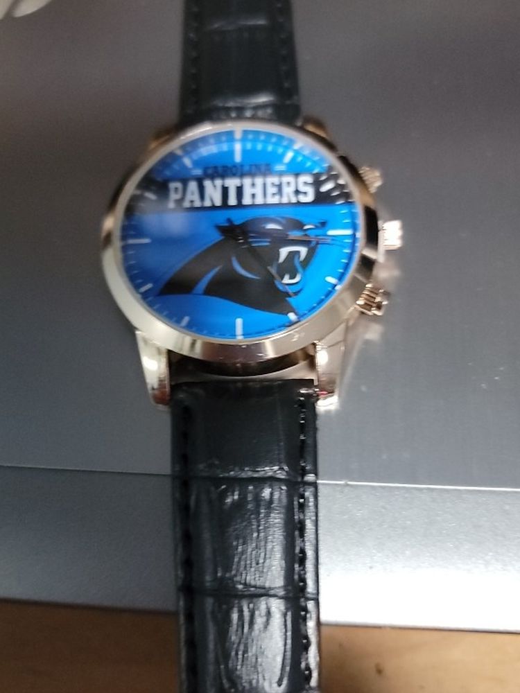 Carolina Panthers Black Leather Watch New