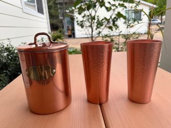 Copper-Finish Kitchen Canister & Hammered Tumblers Set (De la Cuisine Decor)