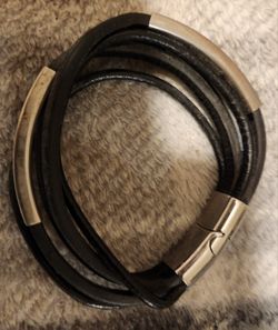 Black Leather & Silver Bracelet