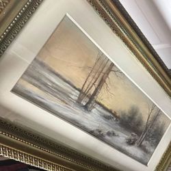 Pastel Snow Painting Vintage MCM 