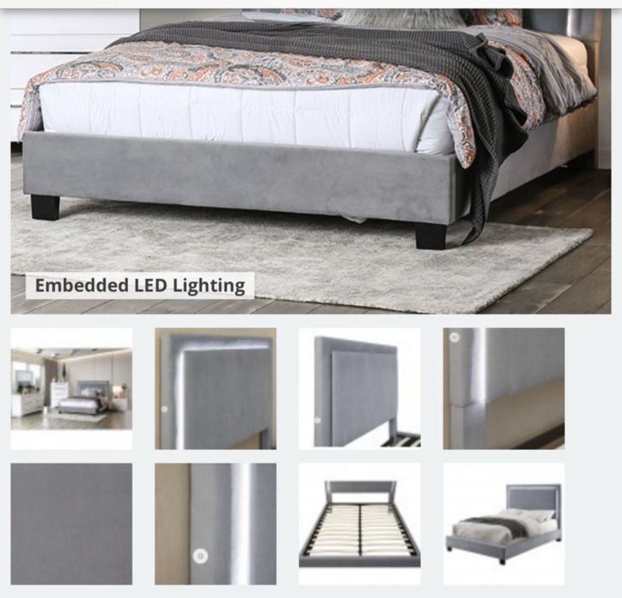 Furniture of America bed frame queen size , gray with cute led lights