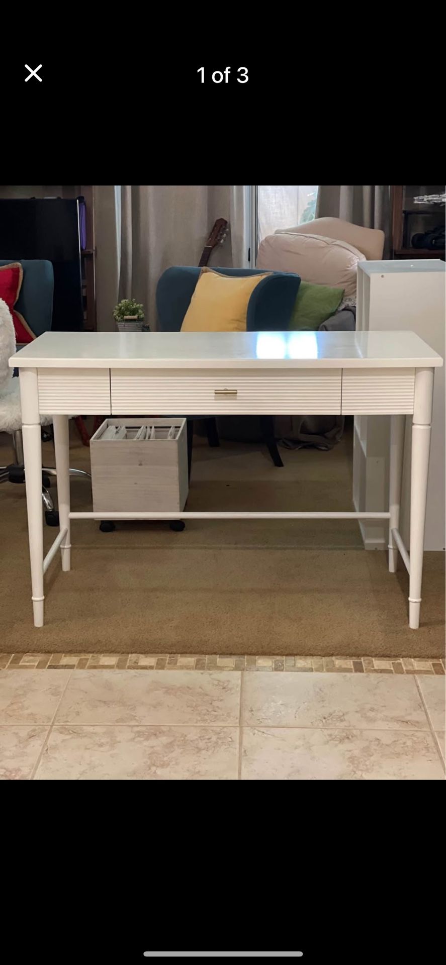 Boho White Shabby Chic Computer Vanity Desk Excellent Condition