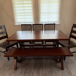Dinning Table Set: 5 Chairs and Bench 