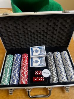 Brand new poker set with felt circular table cover