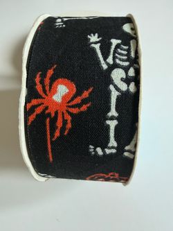 Halloween Fabric Ribbon Roll Spiders Skeletons 10-ft