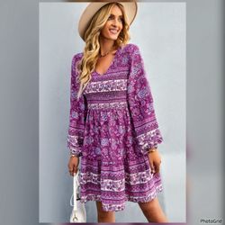 BLOOMCHIC • Bohemian V-Neck Dress (1X)