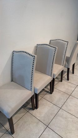 Set of 4 Upholstered Dining Chairs with Nailhead Trim