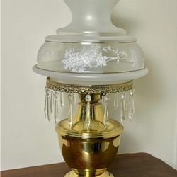 Vintage Brass & Glass Hurricane Lamp With Prisms 24"