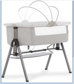 Dream On Me Lotus Bassinet and Bedside Sleeper in Grey for Infants