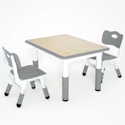 Kids Table and 2 Chairs Set，Height Adjustable Children Table & Chair，Toddlers Study Multi-Activity Table with 31.5"x23.6" Wipe-Clean Desktop，for Class