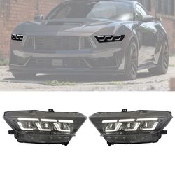 Fits 15-22 Ford Mustang 2024 LED Switchback Headlights W/ Sequential Turn Signal
