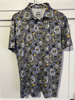 Kaipar Sugar Skull Print golf Polo Shirt Medium