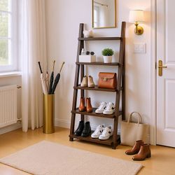 Homy Casa · Arbor 72″ 5-Tier Ladder Shelf · Rustic Brown Wood Storage