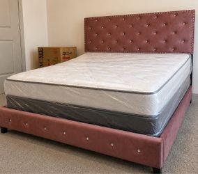BRAND NEW PINK QUEEN SIZE BED FRAME WITH NEW MATTRESS/FAST DELIVERY