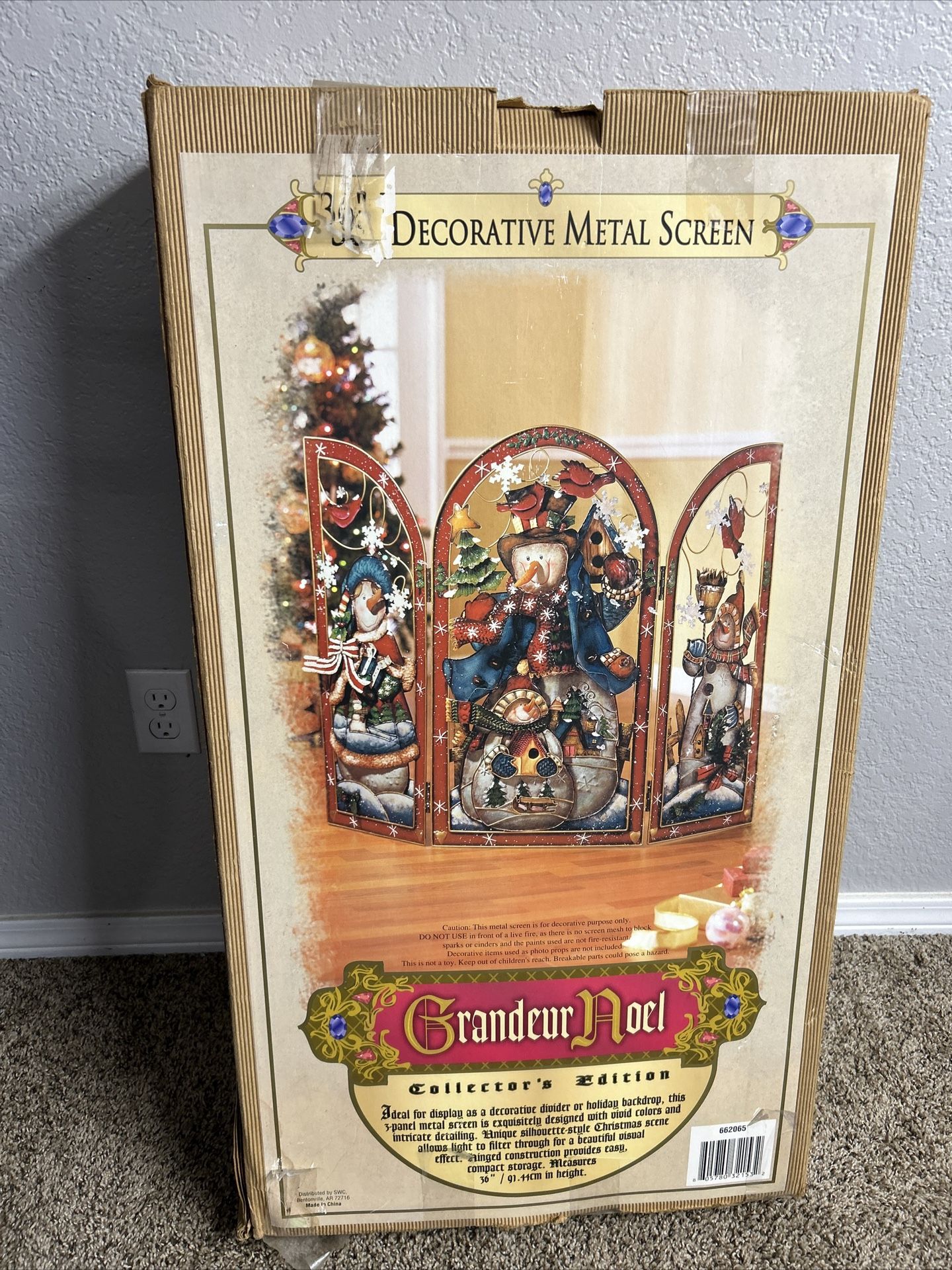 Fireplace Screen Trifold Snowman Christmas Scene Metal Large 48" Wide x 36" Tall