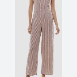 Kingston Grey Women's Juniors' Red Striped Linen-Blend Jumpsuit Size XL