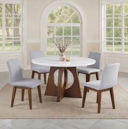 Dining set 5 pc Genuine Marble top, Walnut wood finish. New Especial price
