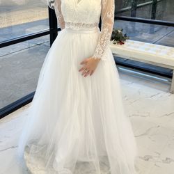 Pure White 2 Piece Gown Long Sleeve