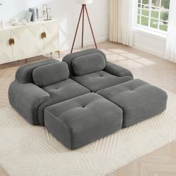 Anchorage 80" Modular Corduroy Cloud Loveseat with 2 Ottomans