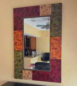 Pier 1 Patchwork Mosaic Wall Mirror Large 48x32 Embossed Floral Boho Decor