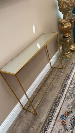Gold Metal Console Table with Mirror Top