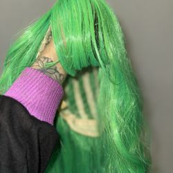 Green Synthetic Wig 26 In