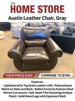Austin Leather Chair, Gray