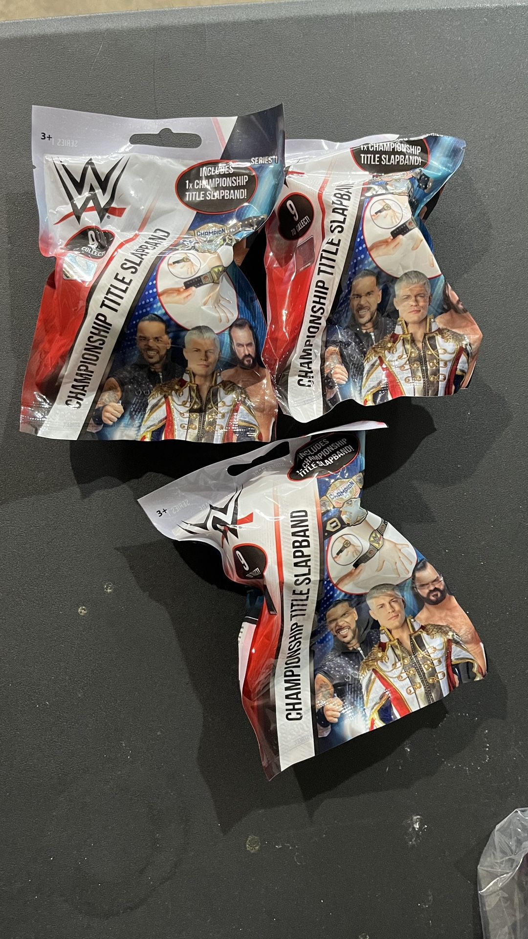 3 WWE Championship Belt Slapbands Series 1 blind bags