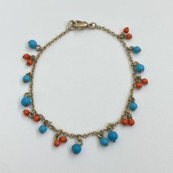 Vintage Turquoise & Orange Chain Bracelet - 8”