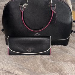 Pink and Black Coach Purse and Wallet