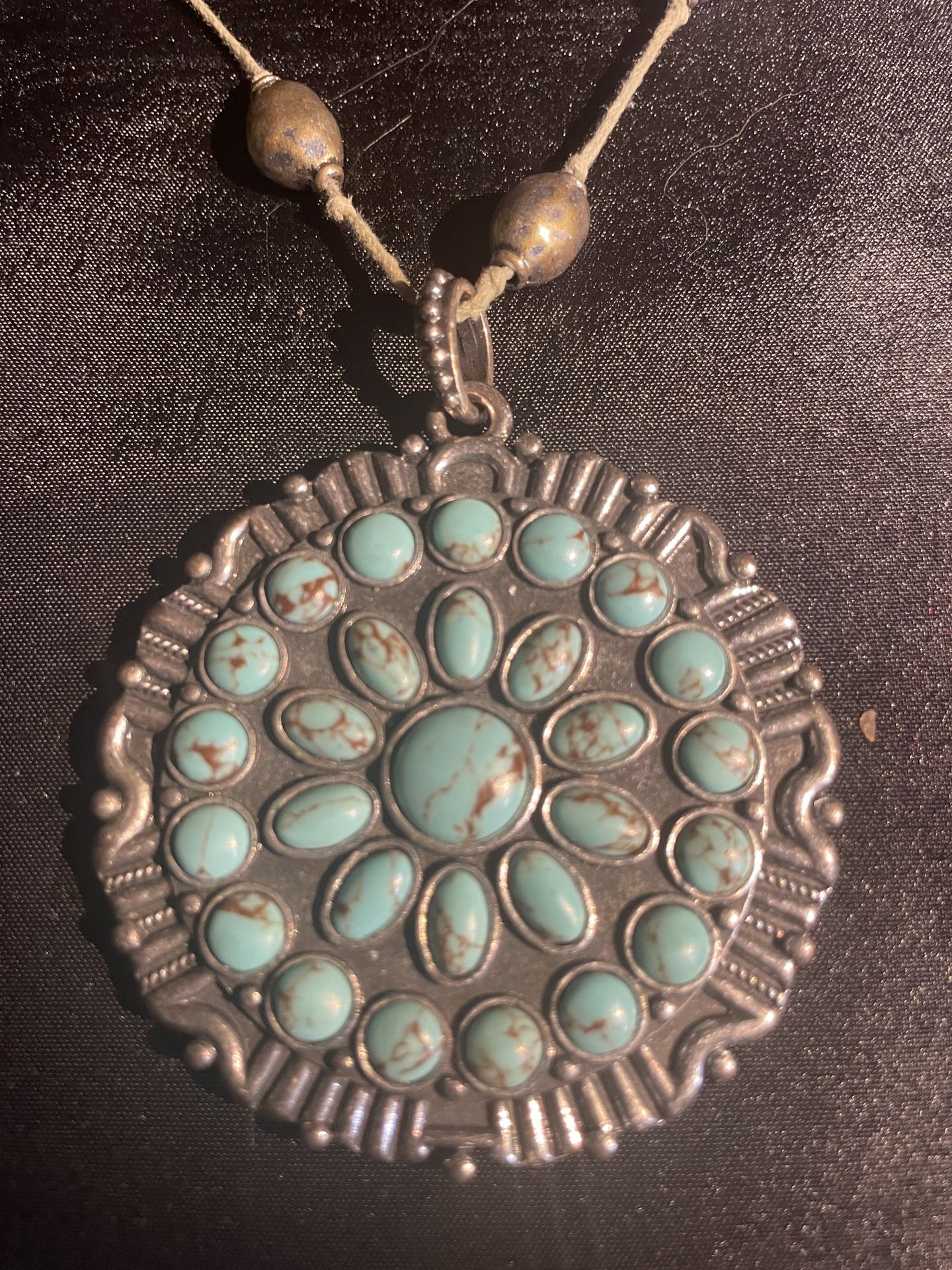Lucky Brand Turquoise Medallion 22 » Silver Necklace